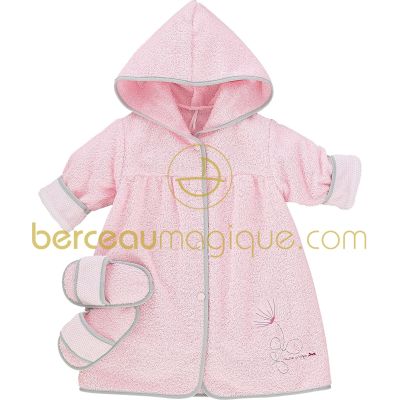 Peignoir b�b� personnalisable et mules assorties Aquarelle rose par Sucre d'orge