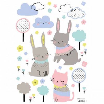 Stickers a3 lapins et nuages happy clouds by aless baylis (29,7 x 42 cm)