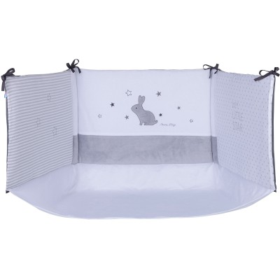Tour de lit gris souris gris et blanc (pour lit 60 x 120 et 70 x 140 cm)