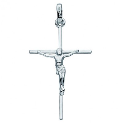 Pendentif Croix et Christ fil carr� ( Or blanc) par Berceau magique bijoux