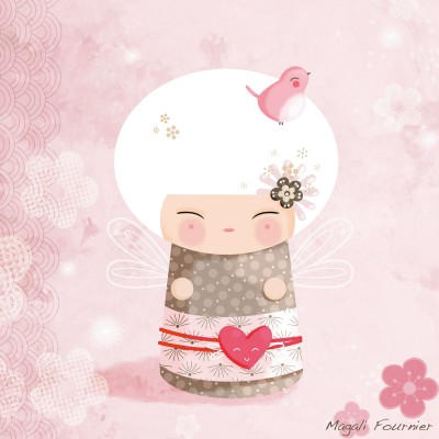 Tableau kokeshi luce by magali fournier (30 x 30 cm)