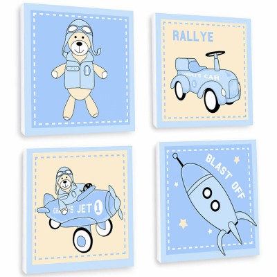 Tableau quatuor ourson bleu ciel téo le pilote (20 x 20 cm)