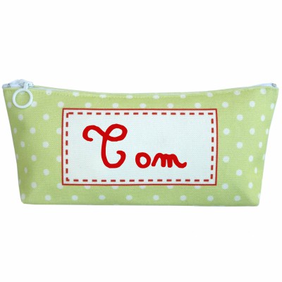 Trousse scolaire verte � pois personnalisable par Les Griottes