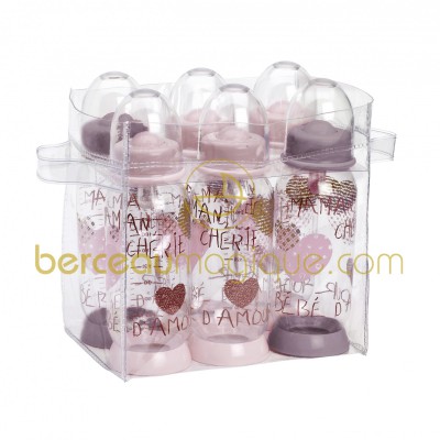 Set de 6 biberons 260 ml B�b� d'amour Poudr� rose par B�aba