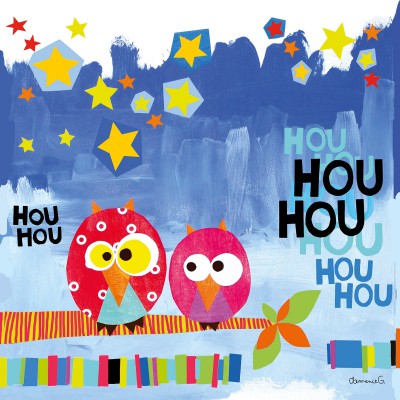 Tableau les hiboux debout de nuit by clémence g. (30 x 30 cm)