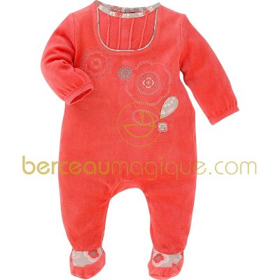 Pyjama velours fleuri Corail, rouge & co (1 mois au 24 mois) par Sucre d'orge