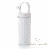 Housse de biberon �co-cuir verni blanc � pois beige