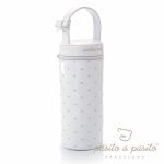 Housse de biberon �co-cuir verni blanc � pois beige - Pasito a pasito