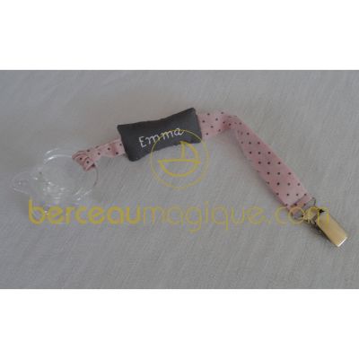 Attache-sucette personnalisable Pois rose par Le petit rien