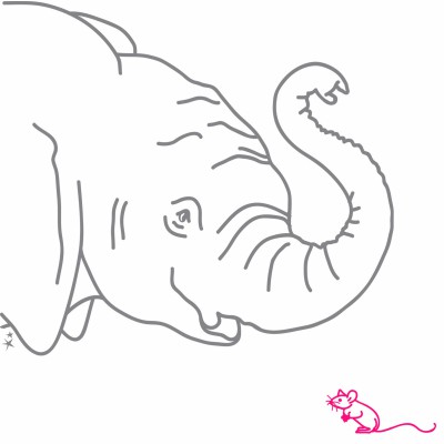 Sticker mural �l�phant gris avec souris fuchsia (60 x 66 cm)   par  Mimi'lou