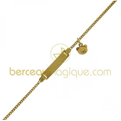 Gourmette b�b� rectangulaire et breloque ourson (or jaune 750�)  par A.Augis