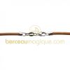 Collier cordon en cuir naturel (fermoir argent)