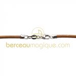 Collier cordon en cuir naturel (fermoir argent) - Berceau magique bijoux