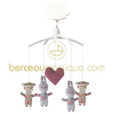 Mobile musical ours et lapins imprim� par Trousselier