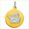 M�daille Bicolore Ange sur Plaque ronde ( or jaune et or blanc)