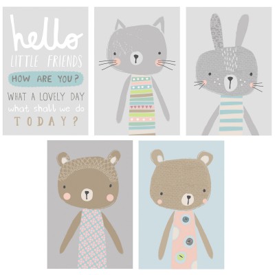 5 cartes décoratives little friends by paper & cloth