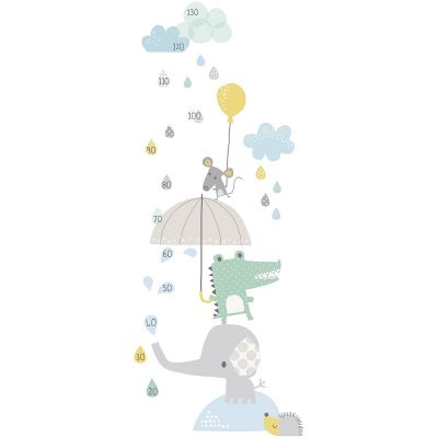Toise adhésive bébé animaux sous la pluie smile, it's raining by dawn machell