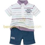 Ensemble polo et bermuda Aquarelle bleue (3 mois au 24 mois) - Sucre d'orge