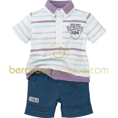 Ensemble polo et bermuda Aquarelle bleue (3 mois au 24 mois) par Sucre d'orge