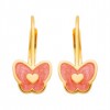 Boucles d'oreilles cr�oles papillons laqu�s rouge (or jaune)