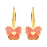 Boucles d'oreilles cr�oles papillons laqu�s rouge (or jaune) - Berceau magique bijoux