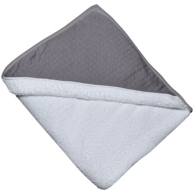 Tablier cape de bain fleur de coton blanche capuche grise (100 x 100 cm)