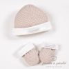 Coffret bonnet et moufles pois beige