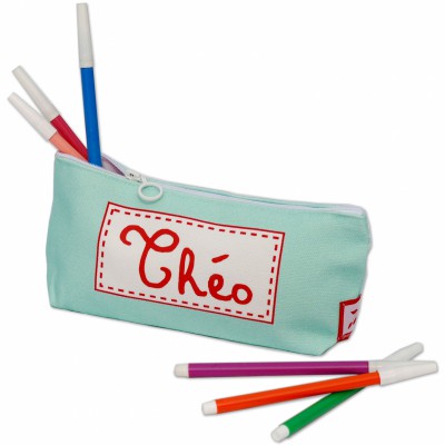 Trousse scolaire unie vert d'eau personnalisable   par  Les Griottes