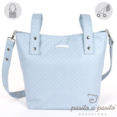 Sac à poussette atelier bleu à pois blanc