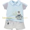 Ensemble polo et short ''Le plus doudou'' Aquarelle bleue (1 mois au 12 mois)