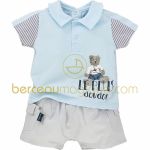 Ensemble polo et short ''Le plus doudou'' Aquarelle bleue (1 mois au 12 mois) - Sucre d'orge