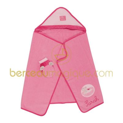 Cape de bain personnalisable Lila avec son gant petite souris par Moulin Roty