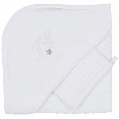 Cape de bain avec gant monogramme (75 x 75 cm)