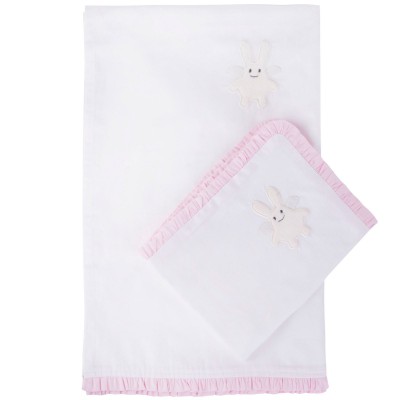 Drap + taie d'oreiller ange lapin rose (120 x 180 cm)