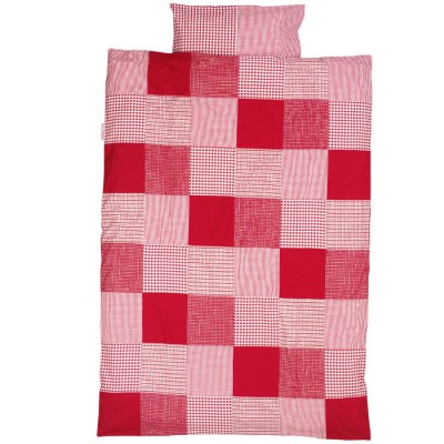 Housse de couette et taie d'oreiller patchwork rouge (100 x 135 cm)