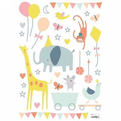 Stickers a3 animals party fille by sarah betz (29,7 x 42 cm)