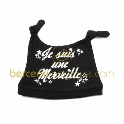 Bonnet noir 2 oreilles Je suis une Merveille par M�r�sine