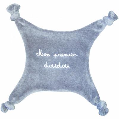 Doudou plat velours brod� Mon premier doudou gris par BB & Co
