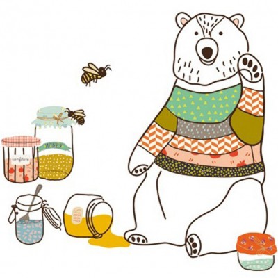 Stickers mural l'ours gourmand (26 x 35 cm)