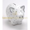 Tirelire cochon blanche pois gris 