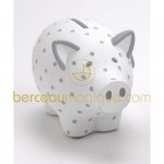 Tirelire cochon blanche pois gris  - Amadeus