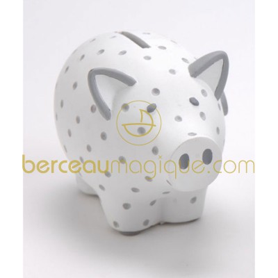 Tirelire cochon blanche pois gris  par Amadeus