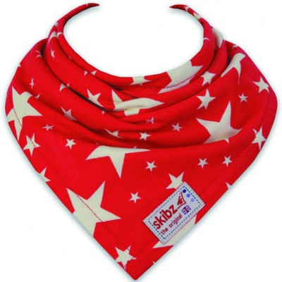 Bavoir-bandana doublé rouge étoiles écrues skibz