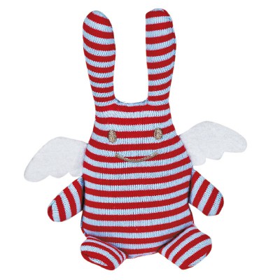 Petit doudou hochet ange lapin ray� rouge et bleu (12cm) par Trousselier