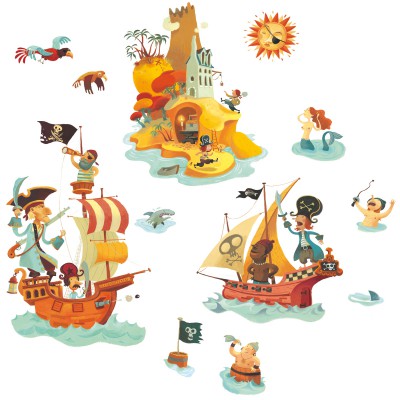 Stickers muraux pirates l'île aux trésors