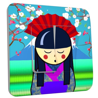 Interrupteur décoré double kokeishi bleue
