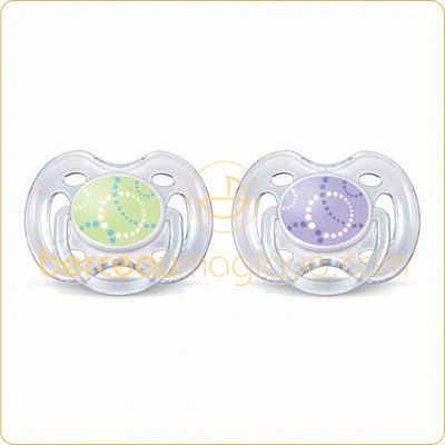 Lot de 2 sucettes a�r�es tendance 0-6 mois (verte et violette) par Philips AVENT