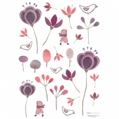 Stickers a3 le jardin de rose by elodie pasgrimaud (29,7 x 42 cm)