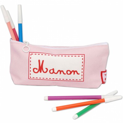 Trousse scolaire unie rose personnalisable par Les Griottes
