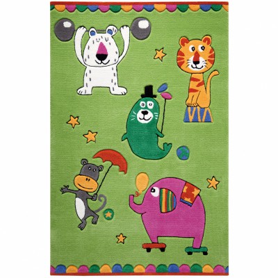 Tapis little artists animaux du cirque vert (110 x 170 cm)